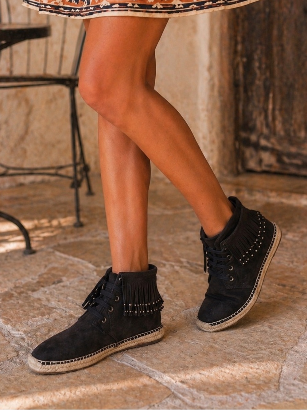 Zara Woman Fringed Espadrilles Women’s Size 37 Brown Suede Leather Shoes Flats